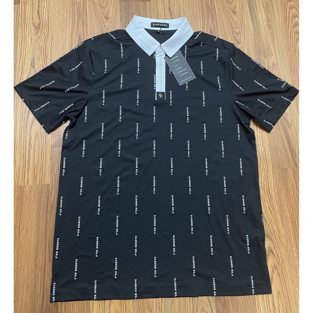 ByrdGang Polo Mens Small F*ck Bogeys Golf Performance Black